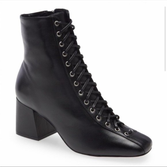 NWT New Schutz Kika Lace Up Black Leather Boot Size 6.5 - Picture 1 of 5